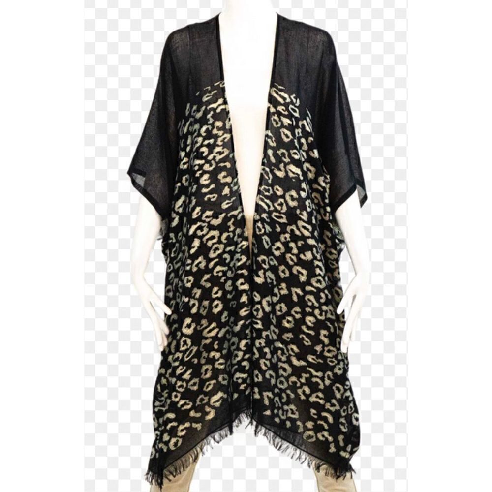 NWT Randi & will collection women’s black cheetah caftan OS